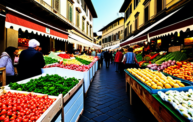 아키에이지 스토리 퀘스트 순서 - "A vibrant marketplace in Florence, Italy, filled with stalls overflowing with fresh produce, colorf...