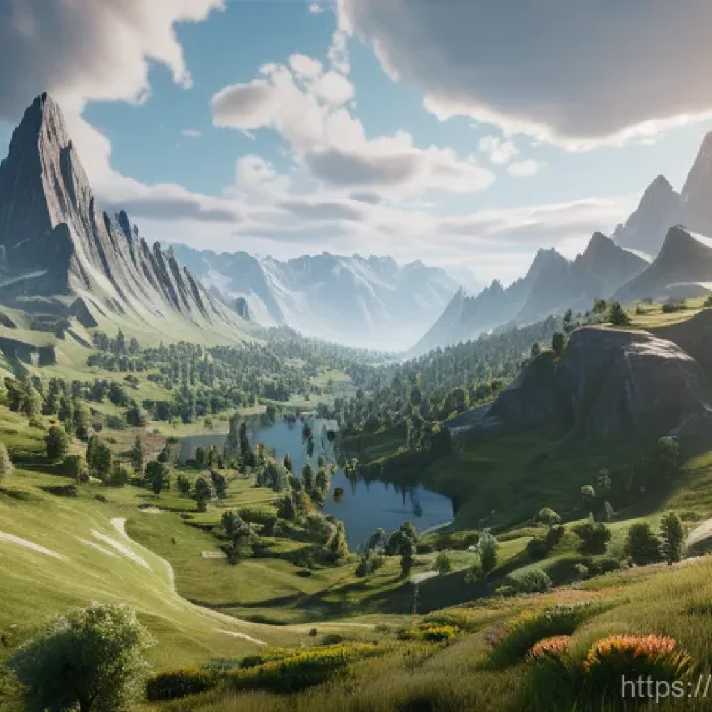 아키에이지 신규 지역 탐험 - **A Panoramic Aurorian Landscape in Unreal Engine 5:**
    A breathtaking panoramic view of a verdan...