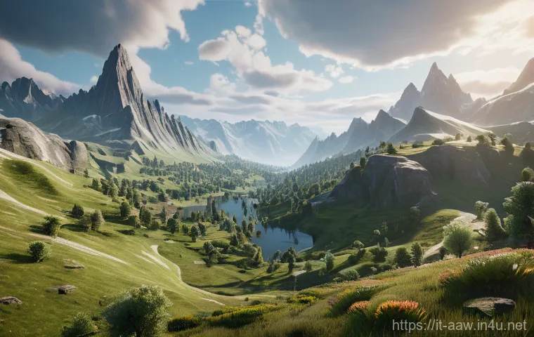 아키에이지 신규 지역 탐험 - **A Panoramic Aurorian Landscape in Unreal Engine 5:**
    A breathtaking panoramic view of a verdan...