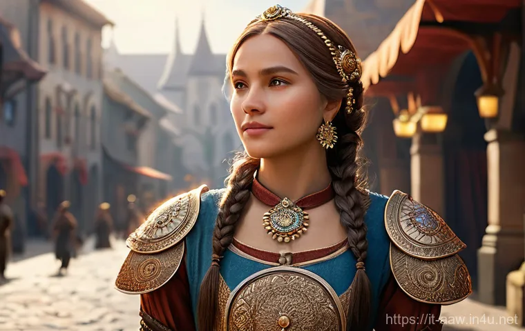 아키에이지 패션 아이템 수집 - **Prompt: The Artisan's Masterpiece**
    A confident female adventurer, exuding pride, showcases a ...