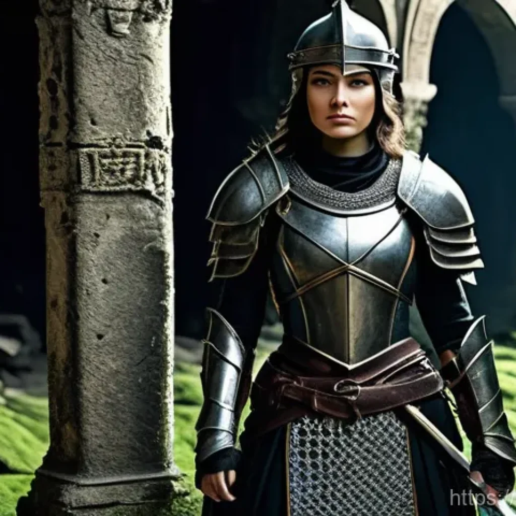 아키에이지 전투력 증가 방법 - **Prompt:** A brave female warrior stands resolutely amidst ancient, overgrown ruins. She is fully c...