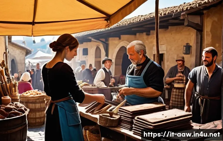 아키에이지 전문 직업 추천 - **Prompt:** A bustling marketplace in a medieval Italian city, filled with vendors selling handcraft...