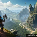 아키에이지 희귀 자원 파밍 - A detailed fantasy landscape depicting a rare resource mining site in the Nuia Mountains from ArcheA...