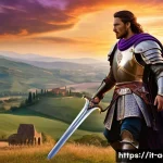 아키에이지 최적의 직업 선택법 - A dynamic fantasy battle scene featuring a male melee fighter clad in heavy, ornate armor with intri...