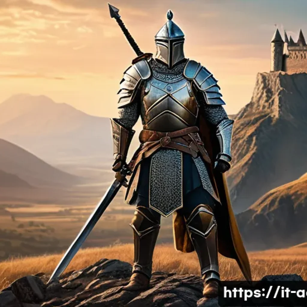 아키에이지 신규 유저 직업 추천 - A valiant warrior clad in intricately detailed armor, wielding a massive sword, standing confidently...