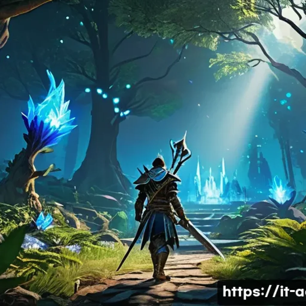아키에이지 상위 유저 추천 콘텐츠 - A detailed fantasy MMORPG scene showing a skilled player character in mid-level PvE zone, alternatin...