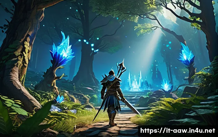 아키에이지 상위 유저 추천 콘텐츠 - A detailed fantasy MMORPG scene showing a skilled player character in mid-level PvE zone, alternatin...
