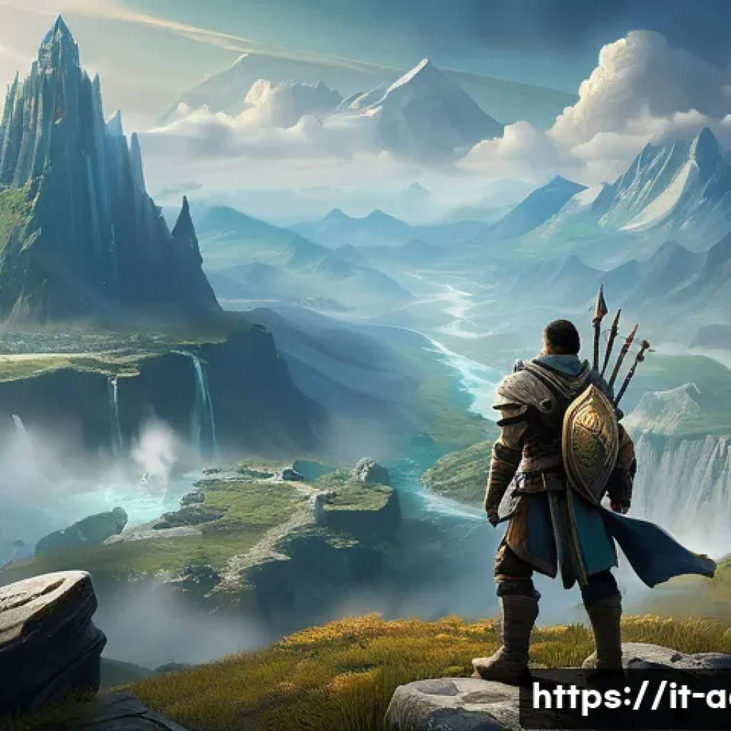 아키에이지 신규 콘텐츠 공략 - A detailed fantasy landscape depicting newly discovered territories in a MMORPG game expansion: rugg...