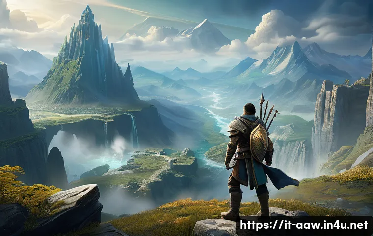아키에이지 신규 콘텐츠 공략 - A detailed fantasy landscape depicting newly discovered territories in a MMORPG game expansion: rugg...