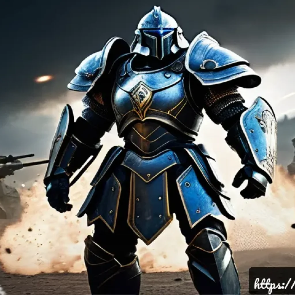 아키에이지 PvP 시즌 장비 리뷰 - A fierce battle scene featuring a heavily armored tank warrior clad in the &ldquo;Iron Guardian&rdquo; heavy arm...