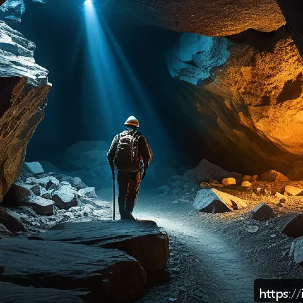아키에이지 광산 채굴 루트 - A detailed fantasy mining scene inside a vast underground cave system featuring hidden secret paths ...