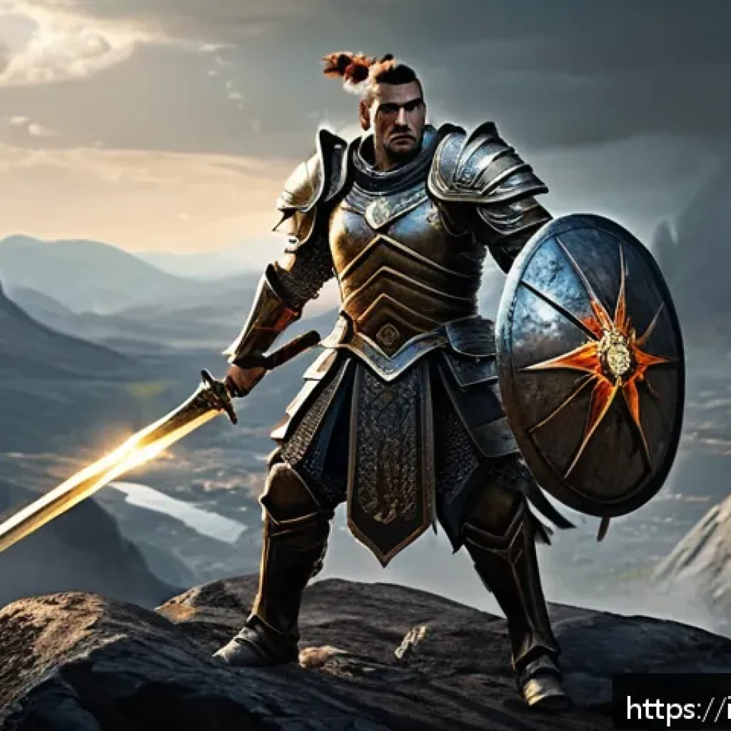 아키에이지 전투력 효율 상승법 - A detailed fantasy warrior character in sturdy, intricately designed armor focused on close combat, ...