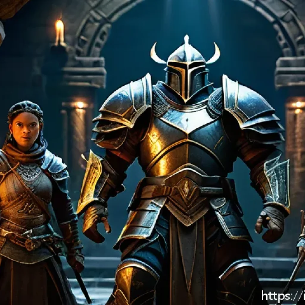 아키에이지 던전 상위권 공략 - A detailed fantasy dungeon party scene showcasing a diverse group of adventurers preparing for battl...