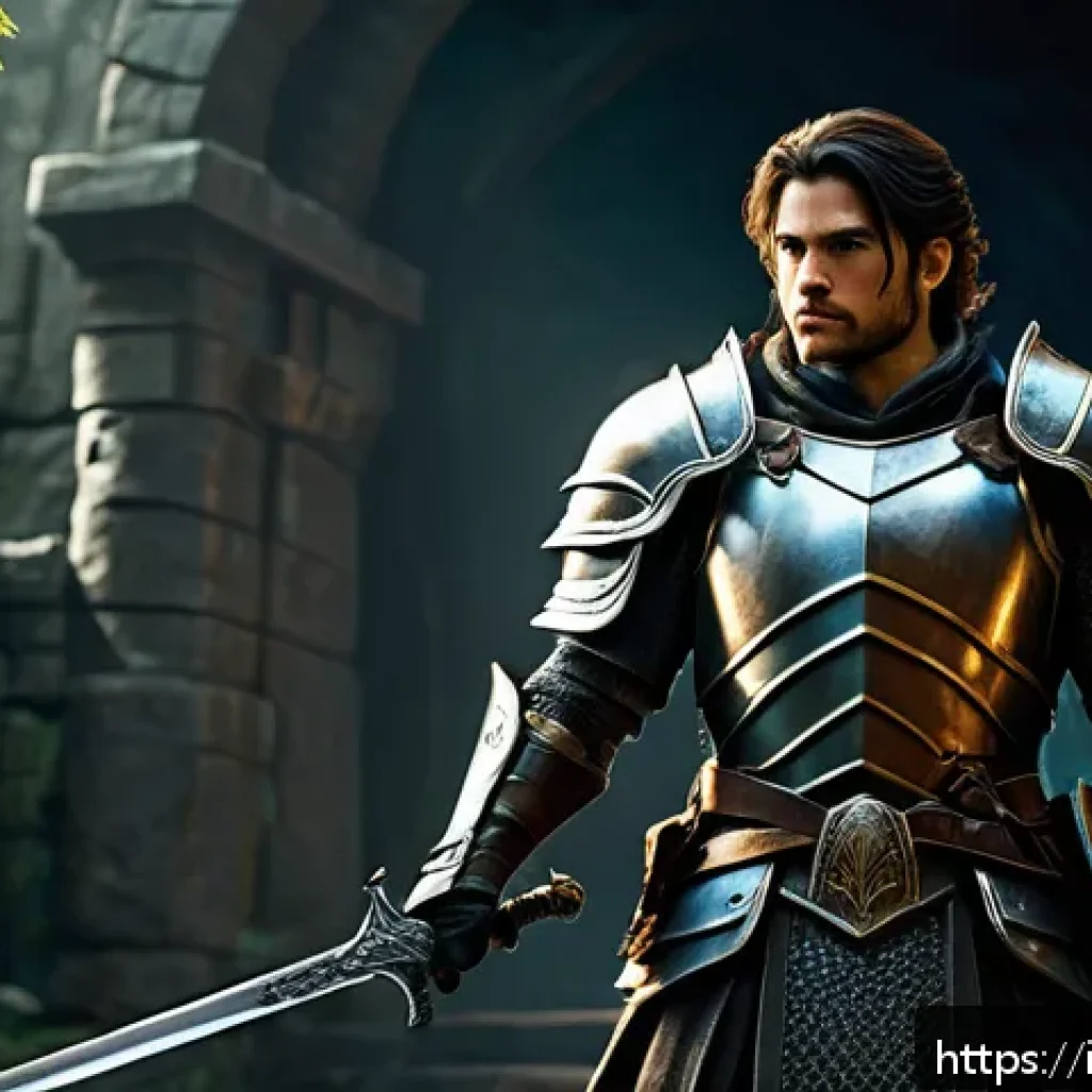 아키에이지 성장 지원 패키지 - A dynamic fantasy RPG scene depicting a confident player character clad in high-quality armor and wi...