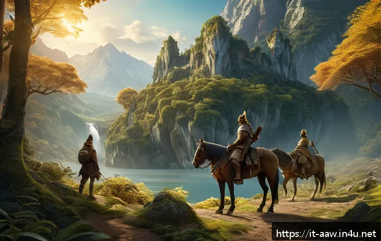 아키에이지 희귀 탈것 획득법 - A detailed fantasy landscape showcasing a remote, dense forest with hidden caves and towering mounta...