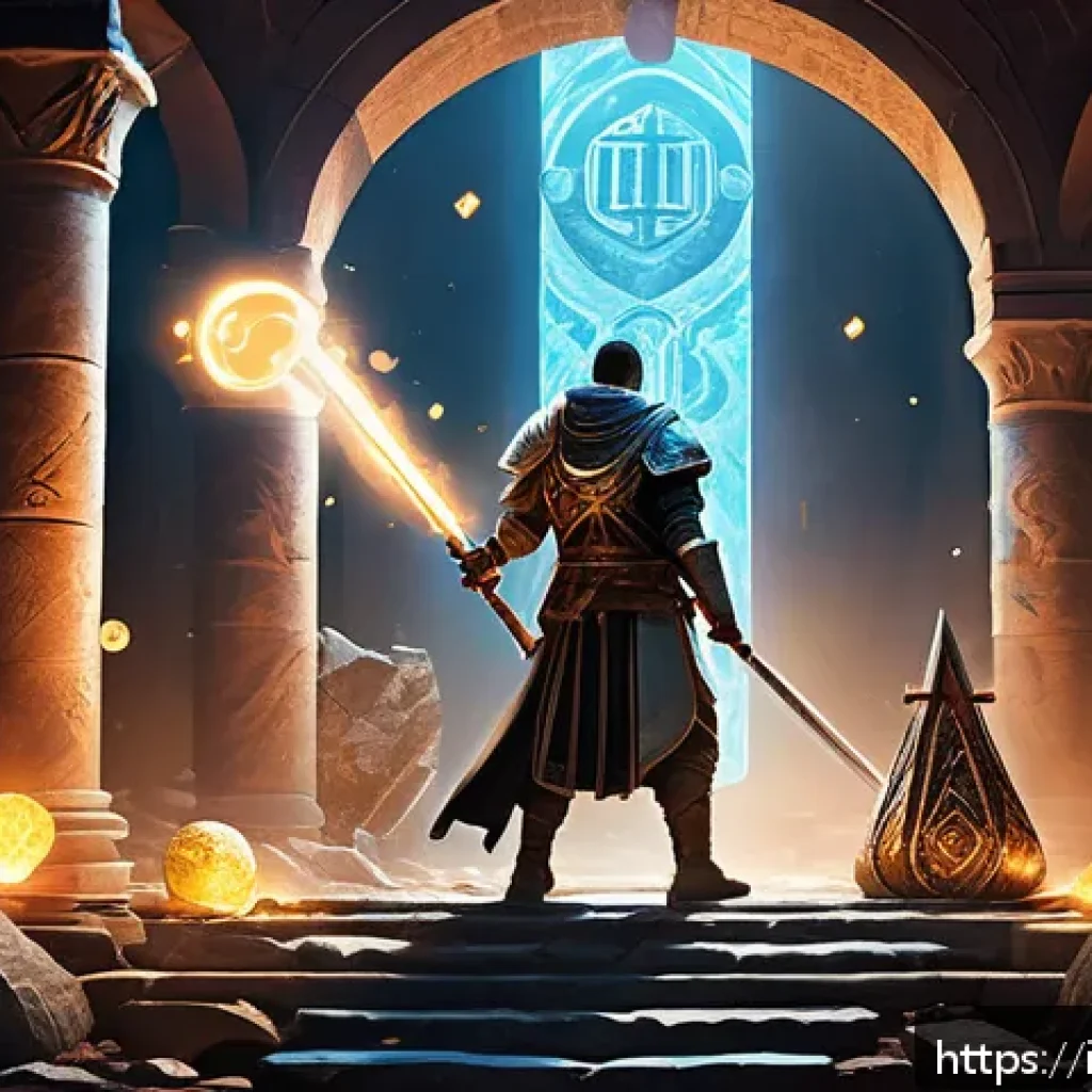 아키에이지 상위 장비 강화 실패 확률 - A detailed fantasy scene illustrating the weapon enhancement process in an RPG game: a skilled playe...